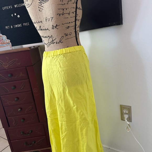 🆕DKNY Yellow Linen Fringe-Trim Midi Skirt - Picture 10 of 15